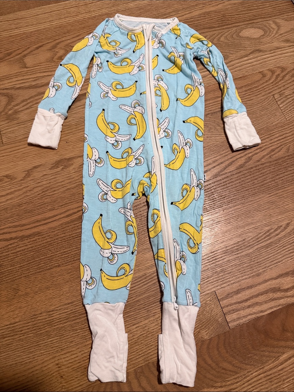 Little Sleepies Blue and Yellow Banana Print Zip-Footie One-Piece